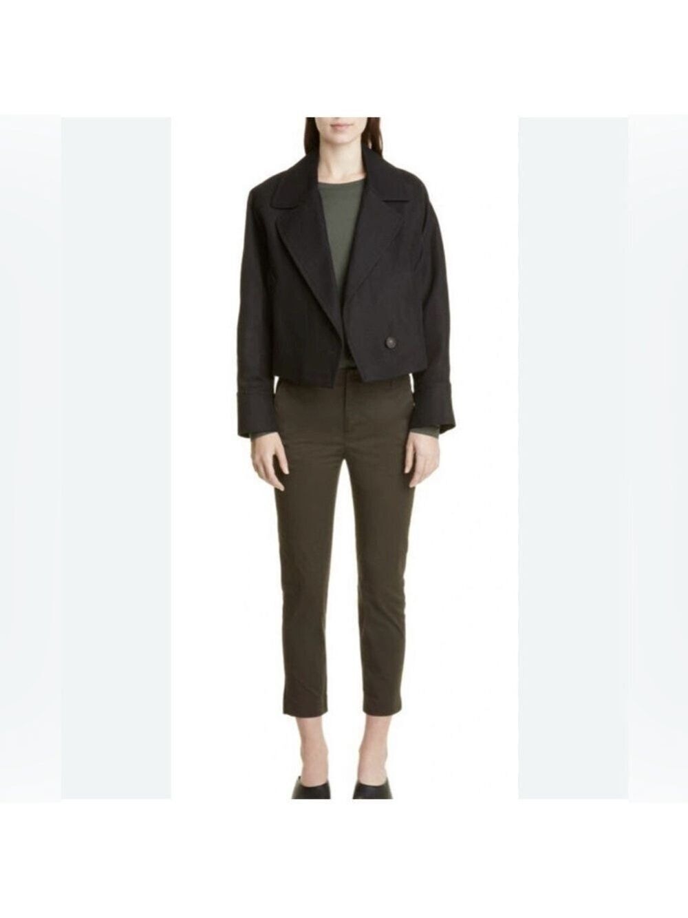 Vince Oversized Cropped Cotton Blend Blazer Jacket in Black Size XL - Picture 1 of 10
